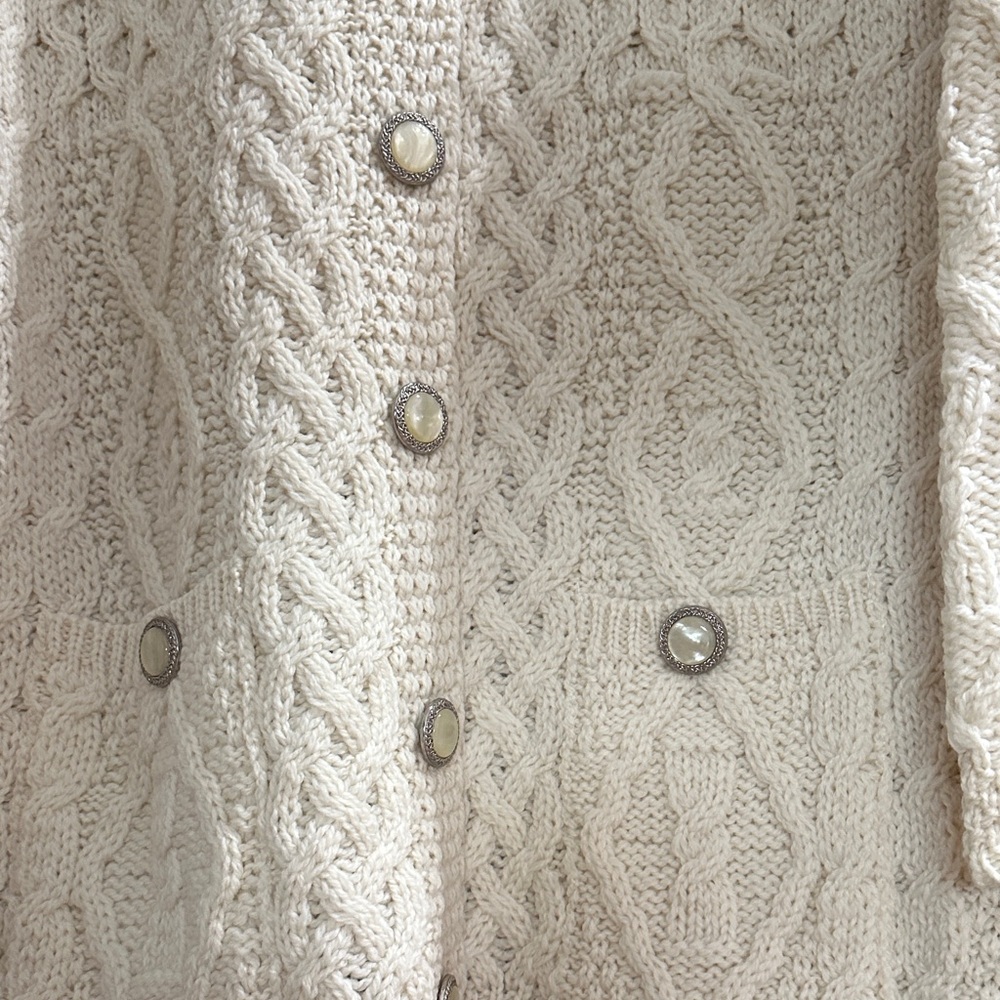 Aran Crafts Cream Cable-Knit Button-Front Cardigan - Picture 3 of 5